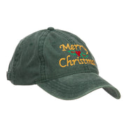 Merry Christmas Mistletoe Embroidered Washed Dyed Cap