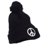 Peace Symbol Embroidered Pom Cuff Beanie