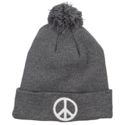 Peace Symbol Embroidered Pom Cuff Beanie