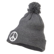 Peace Symbol Embroidered Pom Cuff Beanie