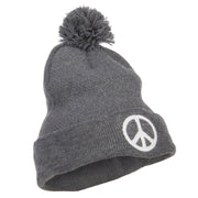 Peace Symbol Embroidered Pom Cuff Beanie