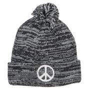 Peace Symbol Embroidered Pom Cuff Beanie