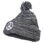 Peace Symbol Embroidered Pom Cuff Beanie