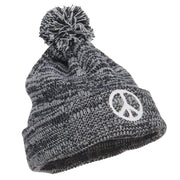 Peace Symbol Embroidered Pom Cuff Beanie