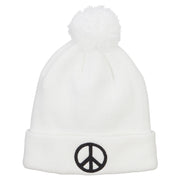 Peace Symbol Embroidered Pom Cuff Beanie