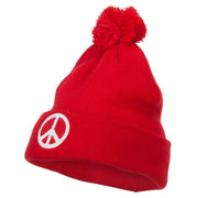 Peace Symbol Embroidered Pom Cuff Beanie