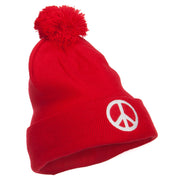 Peace Symbol Embroidered Pom Cuff Beanie