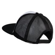 Lounging Lion Embroidered Flat Bill Snapback Trucker Cap - White Black OSFM