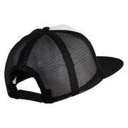 Lounging Lion Embroidered Flat Bill Snapback Trucker Cap - White Black OSFM
