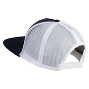 Lounging Lion Embroidered Flat Bill Snapback Trucker Cap - White Navy OSFM