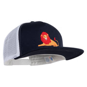Lounging Lion Embroidered Flat Bill Snapback Trucker Cap - White Navy OSFM