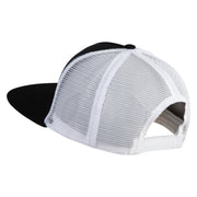 Lounging Lion Embroidered Flat Bill Snapback Trucker Cap - Black White OSFM