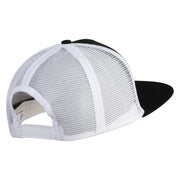 Lounging Lion Embroidered Flat Bill Snapback Trucker Cap - Black White OSFM