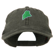 Maine State Map Embroidered Washed Cotton Cap