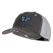 Blue Morpho Butterfly Embroidered Low Profile Special Cotton Mesh Cap - Black OSFM