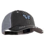 Blue Morpho Butterfly Embroidered Low Profile Special Cotton Mesh Cap - Black OSFM