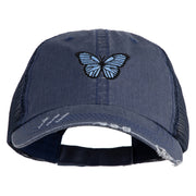 Blue Morpho Butterfly Embroidered Low Profile Special Cotton Mesh Cap - Navy OSFM