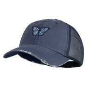 Blue Morpho Butterfly Embroidered Low Profile Special Cotton Mesh Cap - Navy OSFM