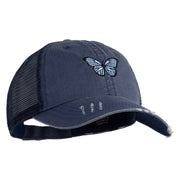 Blue Morpho Butterfly Embroidered Low Profile Special Cotton Mesh Cap - Navy OSFM