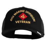 4th Marine Division Veteran Embroidered Solid Cotton Twill Mesh Prostyle Cap - Black OSFM