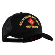 4th Marine Division Veteran Embroidered Solid Cotton Twill Mesh Prostyle Cap - Black OSFM
