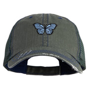 Blue Morpho Butterfly Embroidered Low Profile Special Cotton Mesh Cap - Green OSFM