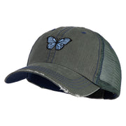 Blue Morpho Butterfly Embroidered Low Profile Special Cotton Mesh Cap - Green OSFM