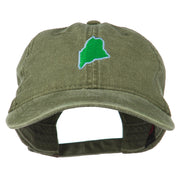 Maine State Map Embroidered Washed Cotton Cap