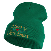 Merry Christmas Mistletoe Embroidered 12 inch Cuffed Knit Long Beanie