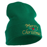 Merry Christmas Mistletoe Embroidered 12 inch Cuffed Knit Long Beanie