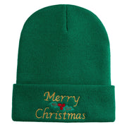 Merry Christmas Mistletoe Embroidered 12 inch Cuffed Knit Long Beanie