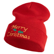 Merry Christmas Mistletoe Embroidered 12 inch Cuffed Knit Long Beanie