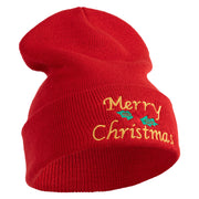 Merry Christmas Mistletoe Embroidered 12 inch Cuffed Knit Long Beanie