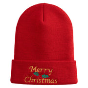 Merry Christmas Mistletoe Embroidered 12 inch Cuffed Knit Long Beanie