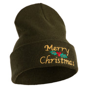 Merry Christmas Mistletoe Embroidered 12 inch Cuffed Knit Long Beanie