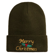 Merry Christmas Mistletoe Embroidered 12 inch Cuffed Knit Long Beanie