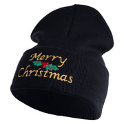 Merry Christmas Mistletoe Embroidered 12 inch Cuffed Knit Long Beanie