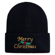 Merry Christmas Mistletoe Embroidered 12 inch Cuffed Knit Long Beanie