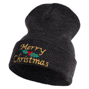 Merry Christmas Mistletoe Embroidered 12 inch Cuffed Knit Long Beanie