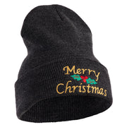 Merry Christmas Mistletoe Embroidered 12 inch Cuffed Knit Long Beanie