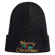 Merry Christmas Mistletoe Embroidered 12 inch Cuffed Knit Long Beanie