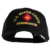 U.S. Marine Corps 4th Marine Division Embroidered Solid Cotton Twill Mesh Prostyle Cap - Black OSFM