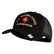 U.S. Marine Corps 4th Marine Division Embroidered Solid Cotton Twill Mesh Prostyle Cap - Black OSFM