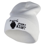 Spooky Night Embroidered 12 Inch Long Knitted Beanie - White OSFM