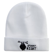 Spooky Night Embroidered 12 Inch Long Knitted Beanie - White OSFM