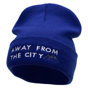 Away From The City Embroidered 12 Inch Long Knitted Beanie