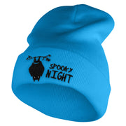 Spooky Night Embroidered 12 Inch Long Knitted Beanie - Aqua OSFM