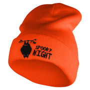 Spooky Night Embroidered 12 Inch Long Knitted Beanie - Orange OSFM