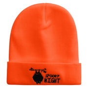 Spooky Night Embroidered 12 Inch Long Knitted Beanie - Orange OSFM