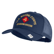 U.S. Marine Corps 4th Marine Division Embroidered Solid Cotton Twill Mesh Prostyle Cap - Navy OSFM